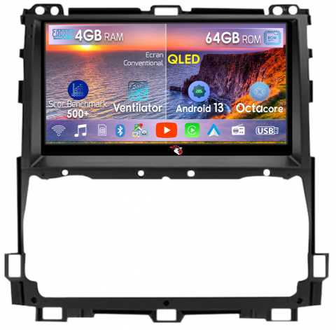 Prado 2002-2009 - Navigatie dedicata Toyota Prado 2002-2009, 4GB RAM 64GB ROM, Octacore, Android 13, Display QLED 9", DSP, Carplay, Android Auto, Internet, Youtube, Waze, WIFI, Bluetooth