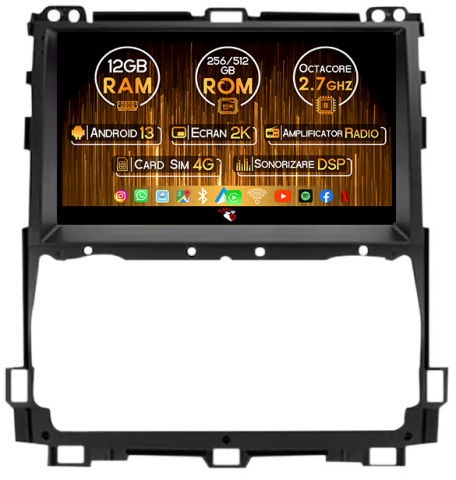 Toyota - Navigatie dedicata Toyota Prado 2002-2009, 12GB RAM 256GB ROM, Android 13, Rezolutie 2K, Display QLED, 9", DSP, Carplay, Android Auto, Internet, Youtube, Waze, Wi Fi, USB