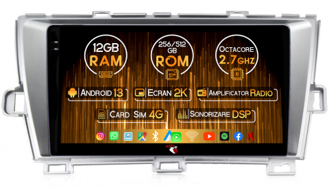 Toyota - Navigatie dedicata Toyota Prius, 12GB RAM 256GB ROM, Android 13, Rezolutie 2K, Display QLED, 9", DSP, Carplay, Android Auto, Internet, Youtube, Waze, Wi Fi, USB