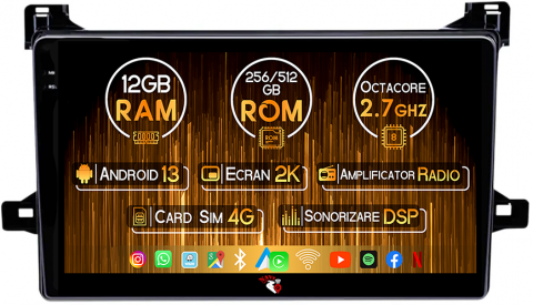 Prius XW50 2015-2020 - Navigatie dedicata Toyota Prius XW50 2015-2020, 12GB RAM 256GB ROM, Android 13, Rezolutie 2K, Display QLED, 9", DSP, Carplay, Android Auto, Internet, Youtube, Waze, Wi Fi, USB