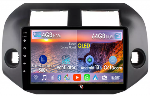 RAV4 2005-2013 - Navigatie dedicata Toyota RAV4 2005-2013, 4GB RAM 64GB ROM, Octacore, Android 13, Display QLED 10", DSP, Carplay, Android Auto, Internet, Youtube, Waze, WIFI, Bluetooth