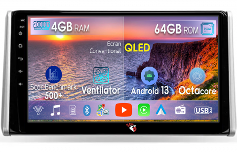RAV4 2018-2020 - Navigatie dedicata Toyota RAV4 2018-2020, 4GB RAM 64GB ROM, Octacore, Android 13, Display QLED 10", DSP, Carplay, Android Auto, Internet, Youtube, Waze, WIFI, Bluetooth