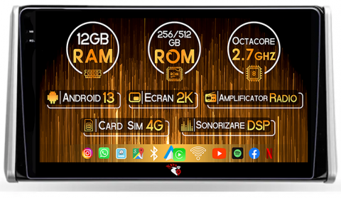 RAV4 2018-2020 - Navigatie dedicata Toyota RAV4 2019, 12GB RAM 256GB ROM, Android 13, Rezolutie 2K, Display QLED, 10.2", DSP, Carplay, Android Auto, Internet, Youtube, Waze, Wi Fi, USB