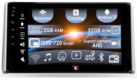 RAV4 2018-2020 - (Resigilata) Navigatie dedicata Toyota RAV4 2019, 2GB RAM 32GB ROM, Quad Core, Display 10.2" IPS Full HD, Carplay, Android 13, Bluetooth, Magazin Play, Suport camere AHD