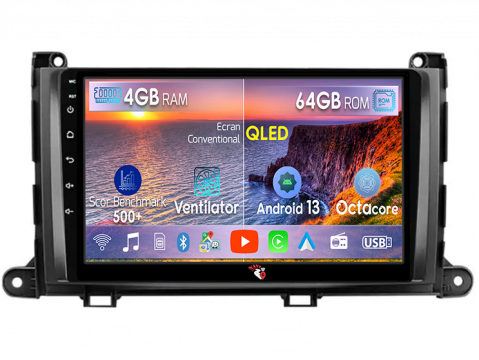 Sienna 2009-2014 - Navigatie dedicata Toyota Sienna 2009-2014, 4GB RAM 64GB ROM, Octacore, Android 13, Display QLED 9", DSP, Carplay, Android Auto, Internet, Youtube, Waze, WIFI, Bluetooth