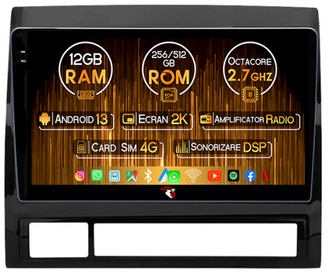 Toyota - Navigatie dedicata Toyota Tacoma Hilux 2005-2013, 12GB RAM 256GB ROM, Android 13, Rezolutie 2K, Display QLED, 9", DSP, Carplay, Android Auto, Internet, Youtube, Waze, Wi Fi, USB