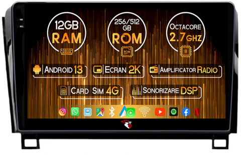 Toyota - Navigatie dedicata Toyota Tundra 2007-2013, 12GB RAM 256GB ROM, Android 13, Rezolutie 2K, Display QLED, 9", DSP, Carplay, Android Auto, Internet, Youtube, Waze, Wi Fi, USB