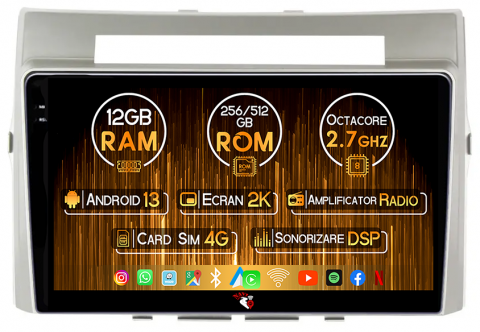 Verso 2004-2009 - Navigatie dedicata Toyota Verso 2004-2009, 12GB RAM 256GB ROM, Android 13, Rezolutie 2K, Display QLED, 9", DSP, Carplay, Android Auto, Internet, Youtube, Waze, Wi Fi, USB