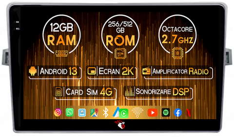 Verso 2009-2018 - Navigatie dedicata Toyota Verso 2009-2018, 12GB RAM 256GB ROM, Android 13, Rezolutie 2K, Display QLED, 9", DSP, Carplay, Android Auto, Internet, Youtube, Waze, Wi Fi, USB