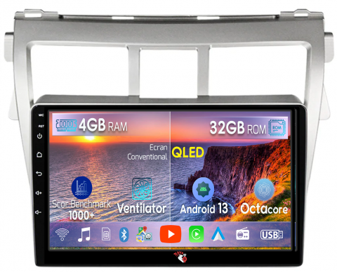 Navigatii Dedicate - Navigatie dedicata Toyota Vios 2007-2012, 4GB RAM 32GB ROM, Octacore, Android 14, Display QLED 1K 9", DSP, Carplay&Android Auto, SIM 4G, Bluetooth, Ventilator Activ