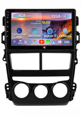 Vios 2018-2019 - Navigatie dedicata Toyota Vios 2018-2019, 4GB RAM 32GB ROM, Octacore, Android 14, Display QLED 1K 9", DSP, Carplay&Android Auto, SIM 4G, Bluetooth, Ventilator Activ