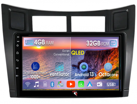 Yaris 2005-2012 - Navigatie dedicata Toyota Yaris 2005-2012, 4 GB RAM 32 ROM, Android 13, Display QLED 1K, 9", DSP, Carplay, Android Auto, Internet, Youtube, Waze, WI-FI, USB, Bluetooth