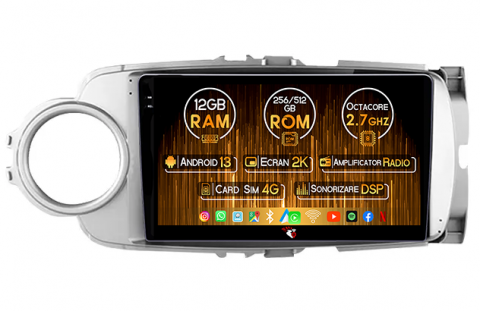 Toyota - Navigatie dedicata Toyota Yaris 2012-2017, 12GB RAM 256GB ROM, Android 13, Rezolutie 2K, Display QLED, 9", DSP, Carplay, Android Auto, Internet, Youtube, Waze, Wi Fi, USB