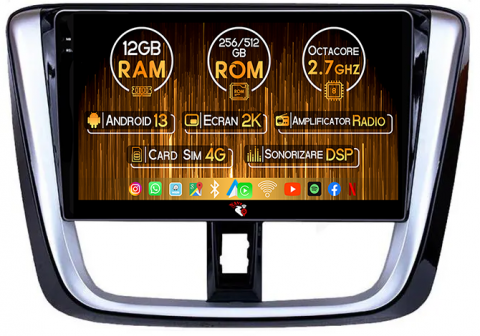 Toyota - Navigatie dedicata Toyota Yaris ( 2014 + ), 12GB RAM 256GB ROM, Android 13, Rezolutie 2K, Display QLED, 10", DSP, Carplay, Android Auto, Internet, Youtube, Waze, Wi Fi, USB
