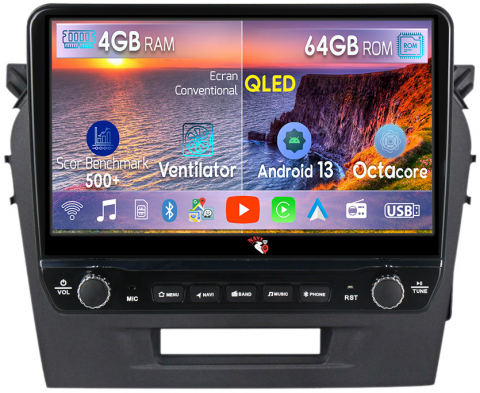 Grand Vitara (2016+) - Navigatie dedicata Vitara 2014-2018 cu butoane rotative model 2024, 4 GB RAM 64 ROM, Quadcore, Android 13, Display QLED, 9", DSP, Carplay, Android Auto, Internet, Youtube , Waze , WI-FI