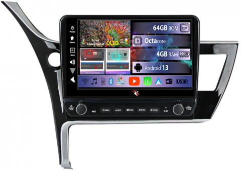 Toyota Corolla 2017-2019 - Navigatie dedicata Corolla 2017-2019 cu butoane rotative model 2024, 4GB RAM 64GB ROM, Quadcore, Android 13, Display QLED 10", DSP, Carplay, Android Auto, Internet, Youtube, Waze, WIF