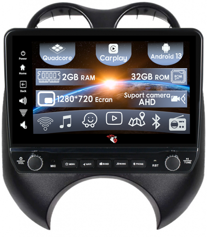 March 2010-2013 - Navigatie dedicata March 2010-2013 & Micra 2010-2015 cu butoane rotative model 2024, 9 Inch, 2GB RAM 32GB ROM, Quadcore, Android 13, WiFi, Bluetooth, Magazin Play