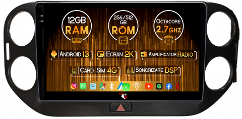 Volkswagen - Navigatie dedicata Volkswagen Tiguan 2010-2017, 12GB RAM 256GB ROM, Android 14, Rezolutie 2K, Display QLED, 9", DSP, Carplay, Android Auto, Internet, Youtube, Waze, Wi Fi, USB