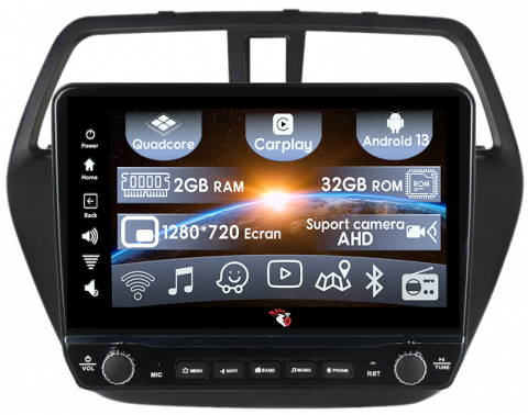 SX4 2006-2014 - Navigatie dedicata S-cross 2012-2016 cu butoane rotative model 2024, 9 Inch, 2GB RAM 32GB ROM, Quadcore, Android 13, WiFi, Bluetooth, Magazin Play