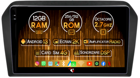 Jetta 2013-2017 - Navigatie dedicata VW Jetta 2013-2017, 12GB RAM 256GB ROM, Android 14, Rezolutie 2K, Display QLED, 9", DSP, Carplay, Android Auto, Internet, Youtube, Waze, Wi Fi, USB
