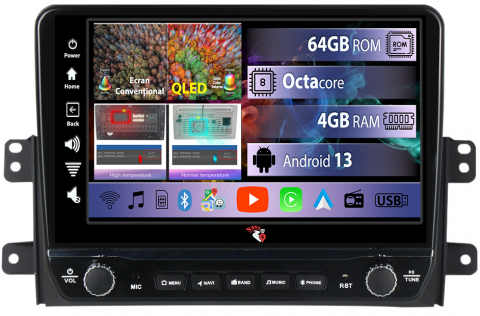 SX4 2006-2014 - Navigatie dedicata SX4 2006-2014 cu butoane rotative model 2024, 4 GB RAM 64 ROM, Quadcore, Android 13, Display QLED, 9", DSP, Carplay, Android Auto, Internet, Youtube , Waze , WI-FI