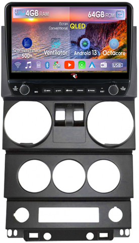 Navigatii Dedicate - Navigatie dedicata Wrangler Rubicon 2008-2010 cu butoane rotative model 2024, 4 GB RAM 64 ROM, Quadcore, Android 13, Display QLED, 9", DSP, Carplay, Android Auto, Internet, Youtube , Waze , WI-