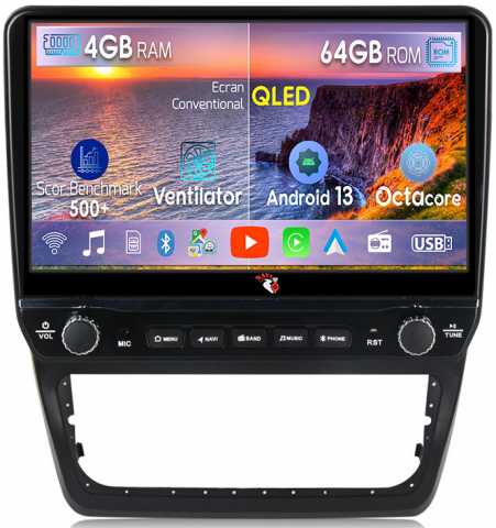 Yeti - Navigatie dedicata Yeti 5L 2009-2014 cu butoane rotative model 2024, 4 GB RAM 64 ROM, Quadcore, Android 13, Display QLED, 9", DSP, Carplay, Android Auto, Internet, Youtube , Waze ,