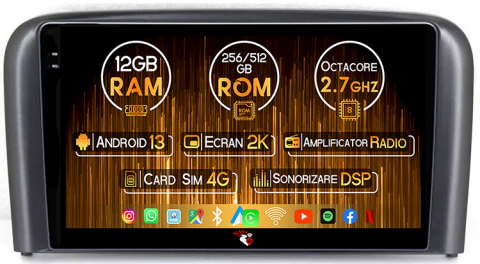 S80 1998-2006 - Navigatie dedicata Volvo S80 1998-2006, 12GB RAM 256GB ROM, Android 13, Rezolutie 2K, Display QLED, 9", DSP, Carplay, Android Auto, Internet, Youtube, Waze, Wi Fi, USB