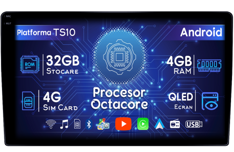 Navigatii Dedicate - Navigatie GPS NAVI-IT universala, 4 GB RAM 32 ROM, Android 14, Display QLED 1K 10", DSP, Carplay, Android Auto, Internet, Youtube, Waze, WI-FI, USB, Bluetooth