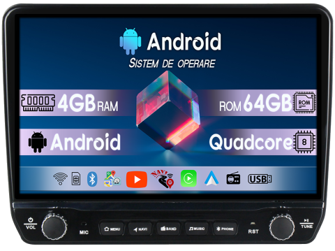 Navigatii Universale - Navigatie GPS NAVI-IT Universala Tesla cu butoane rotative model 2024, 4GB RAM 64GB ROM, Procesor Quadcore, Android 14, Display QLED 10", DSP, Carplay&Android Auto