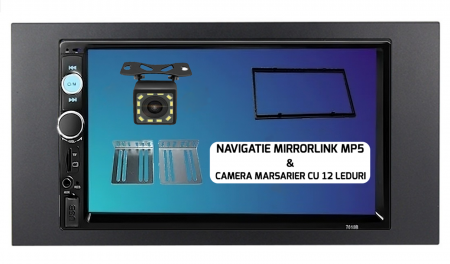 Navigatii Dedicate - Navigatie NAVI-IT MirrorLink mp5 player auto 7010B compatibil cu Ford Transit, Rama 2Din, Suporti prindere, camera marsarier 12 led night-vision, Bluetooth, Divix , AVI , USB , SD Card , AUX
