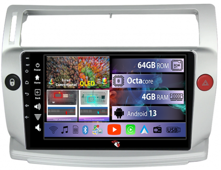 Citroen - Navigatie dedicata Citroen C4 2005-2011, 4GB RAM 64GB ROM, Octacore, Android 13, Display QLED 9", DSP, Carplay, Android Auto, Internet, Youtube, Waze, WIFI, Bluetooth