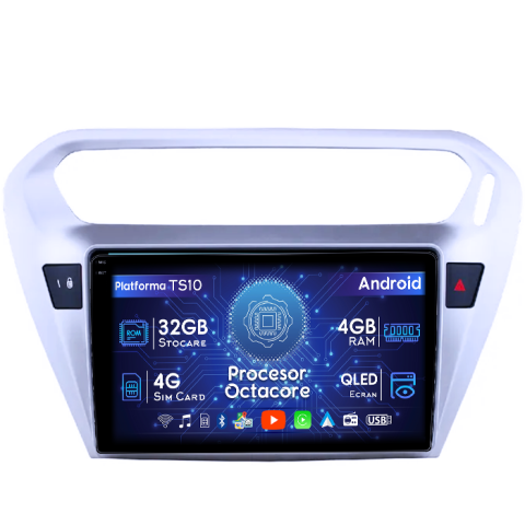 Peugeot - Navigatie Peugeot 301 2013-2016C-Elysee 2012+, 4GB RAM 32GB ROM, Octacore, Android 14, Display QLED 1K 9", DSP, Carplay&Android Auto, SIM 4G, Bluetooth, Ventilator Activ