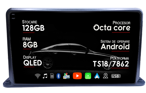 Navigatii Universale - Navigatie Universala cu instalare pe bord, 8GB RAM 128GB ROM, Octacore, Platforma TS18, Android 14, Display QLED 9â, Suporta camera 360Âş, DSP, Carplay&Android Auto, SIM 4G, Ventilator Activ - Copie