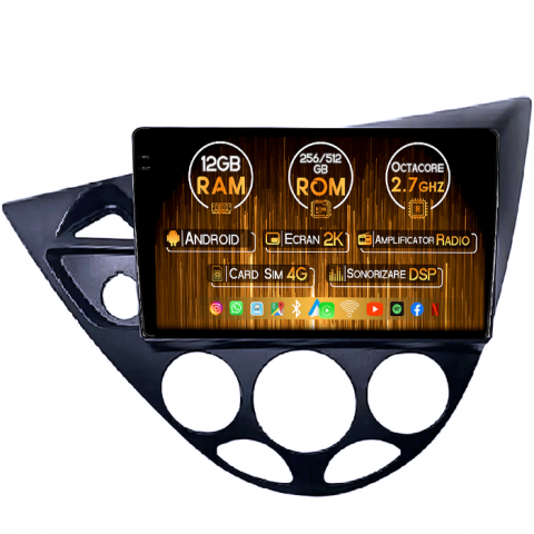 Focus 1999-2005 - Navigatii dedicate Focus 1999-2005, 12GB RAM 256GB ROM, Android 13, Rezolutie 2K, Display QLED 9", DSP, Carplay&Android Auto, SIM 4G, Ventilator Activ, Suport Camere 360