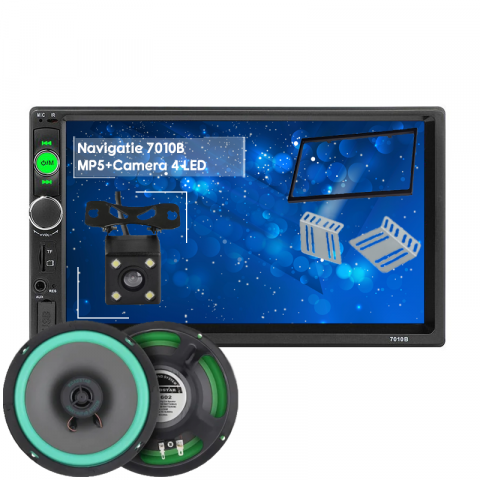Navigatii Universale - Pachet promotional Player Auto MirrorLink MP5 player auto 7010B & Set difuzoare, Rama,Suporti prindere, Bluetooth, Divix , AVI , USB, SD Card , AUX