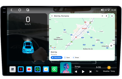 (Resigiliata) Navigatie GPS universala, 8GB RAM 128GB ROM, Octacore, Platforma TS18, Android 14, Display QLED 9", Suporta camera 360º, DSP, Carplay&Android Auto, SIM 4G, Ventilator Activ [1]