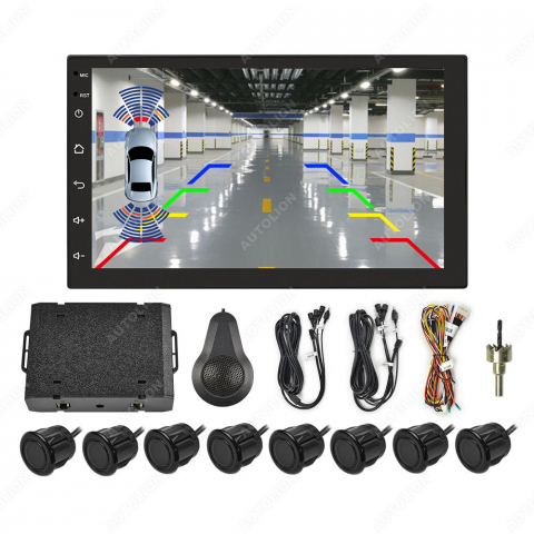 Senzori Parcare - Set 8 senzori de parcare compatibili cu orice cameră de rezervă & ecran Android negru/alb/argintiu, unghi de vizualizare de 170 de grade