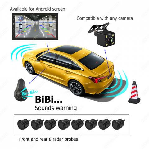 Set 8 senzori de parcare compatibili cu orice cameră de rezervă & ecran Android negru/alb/argintiu, unghi de vizualizare de 170 de grade [1]