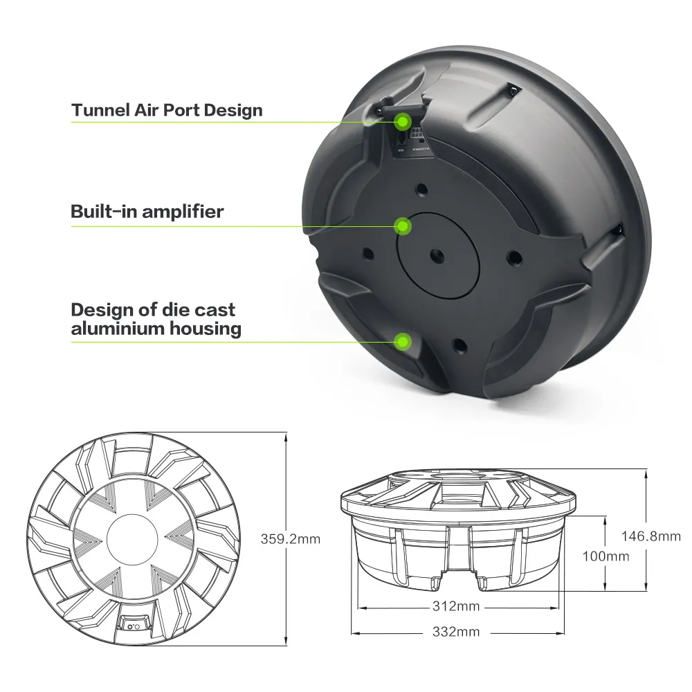 Subwoofer SW-2010T, 2 canale, 12V, frecventa de 10HZ-30KHZ, 90db [4]
