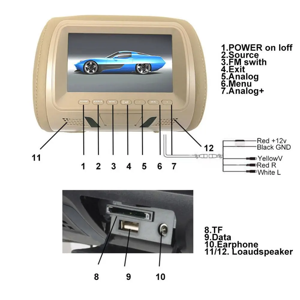 Monitor pentru tetieră cu Display HD de 7 INCH, ecran TFT-LCD, suport USB, MP5 Player, sistem de operare windows, Bej [2]