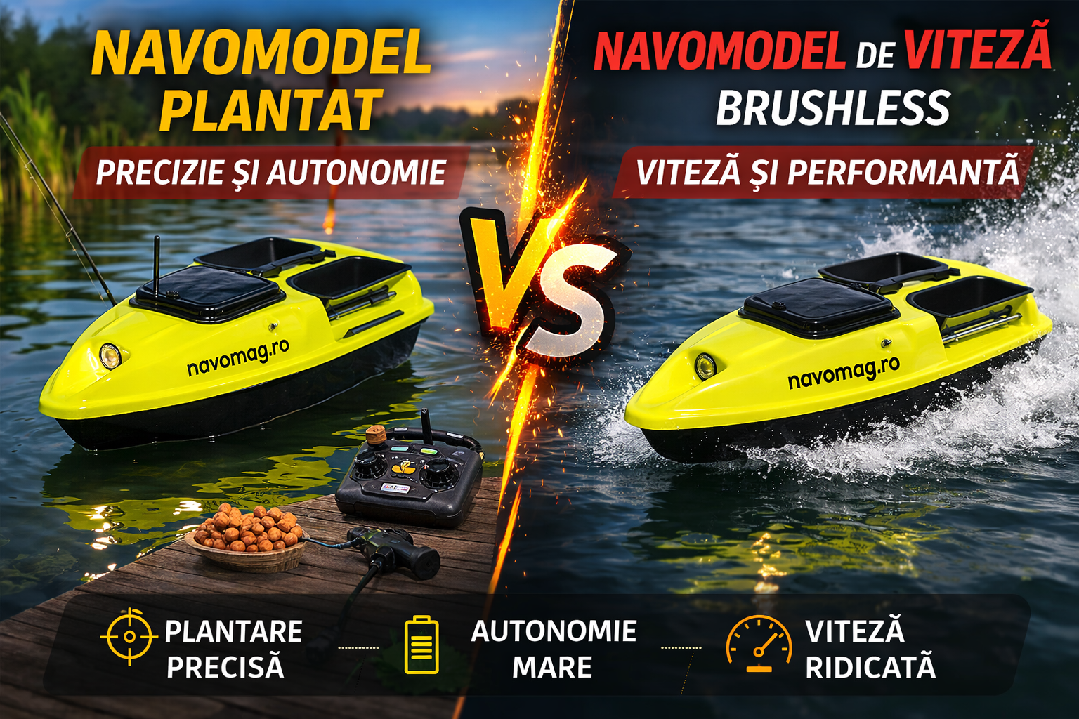 Navomodel plantat vs navomodel de viteză – ce model este mai potrivit pentru pescuitul la crap?