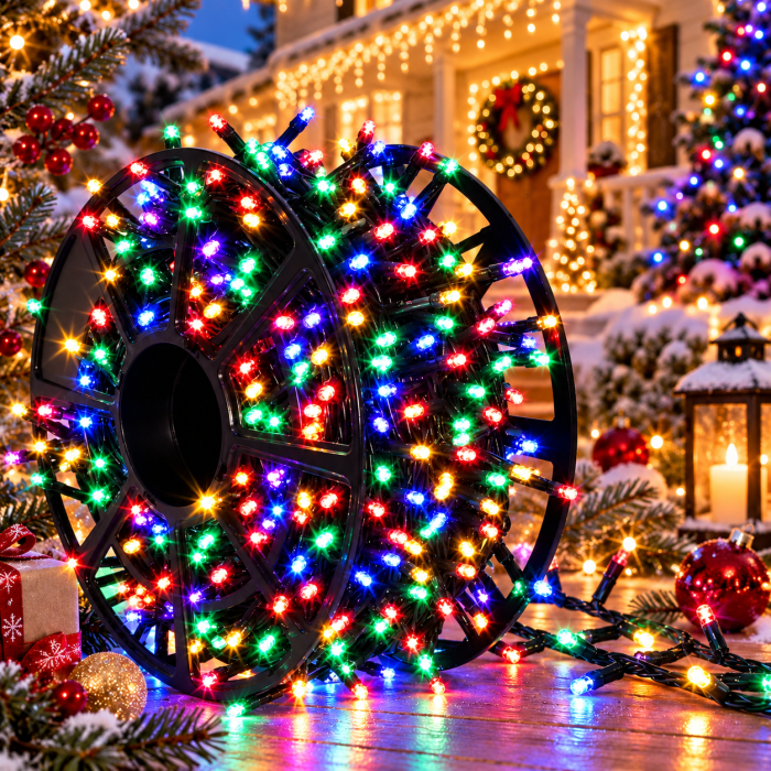 Instalație Crăciun pe Rolă 100m, 1000 LED-uri Multicolor, Flash, Interior Exterior [2]