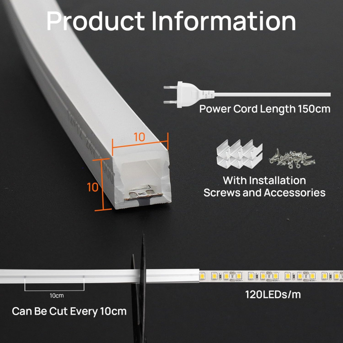 Bandă LED Neon Flexibilă 2 m IP65 Alb Rece 6000K pentru Interior și Exterior [4]