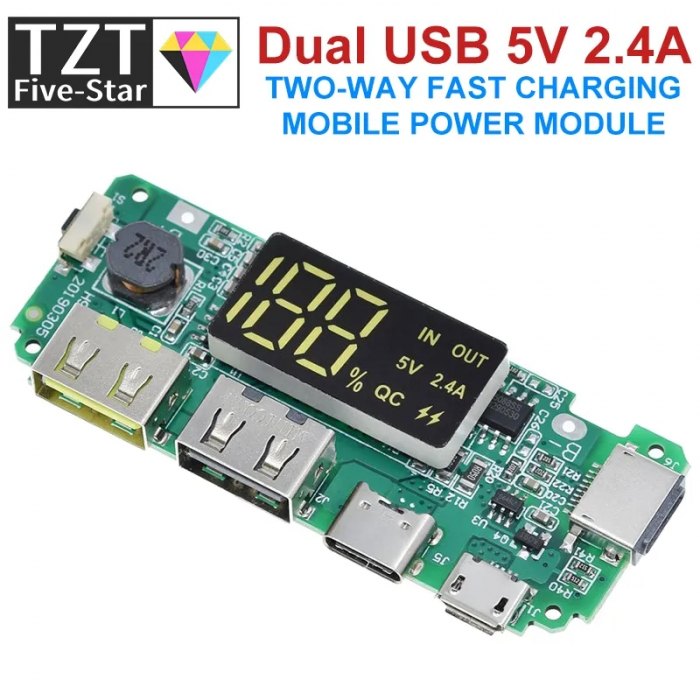 Bms 1s 3.7 Nominal, 5v 2.4a, cu afisaj si usb c, dual usb [5]