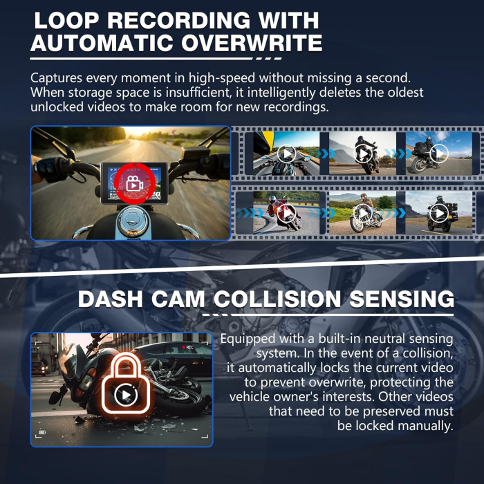 Cameră Moto Duală Față Spate Full HD 1080P LUTIFIX F6B Waterproof IP67 cu GPS și Monitorizare Presiune Anvelope Card 32GB Inclus [6]