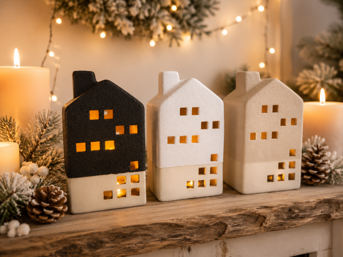 Palet Decorațiuni de Crăciun cu Căsuțe Ceramice și Iluminare LED – Sat Miniatural [2]