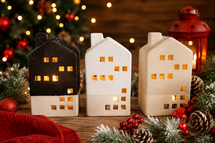 Palet Decorațiuni de Crăciun cu Căsuțe Ceramice și Iluminare LED – Sat Miniatural [3]