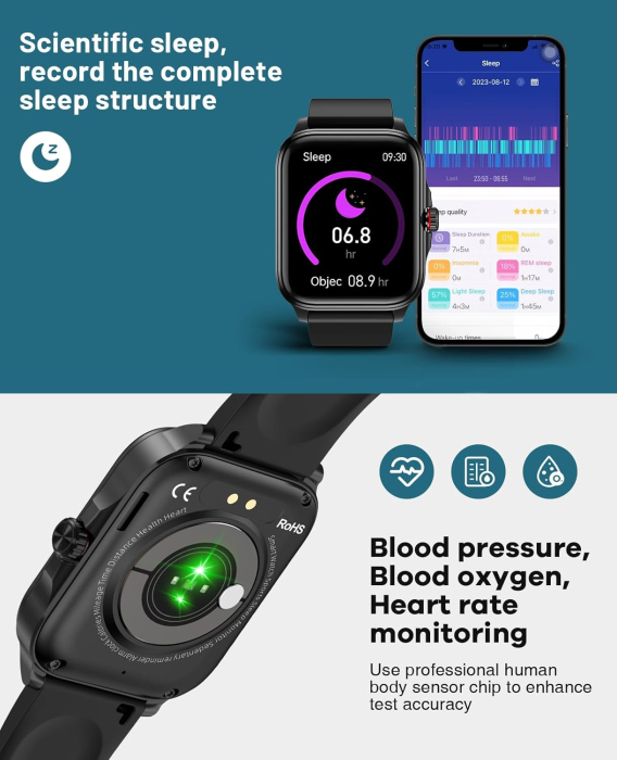 Ceas inteligent SOUYIE 2024, ecran 1.96 inch HD, monitorizare sănătate, moduri sport, rezistent la apă IP67, compatibil Android și iOS [2]