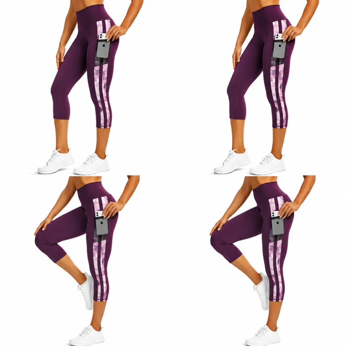 Colanți Sport Damă 3/4 Violet cu Talie Înaltă și Buzunare Laterale [2]